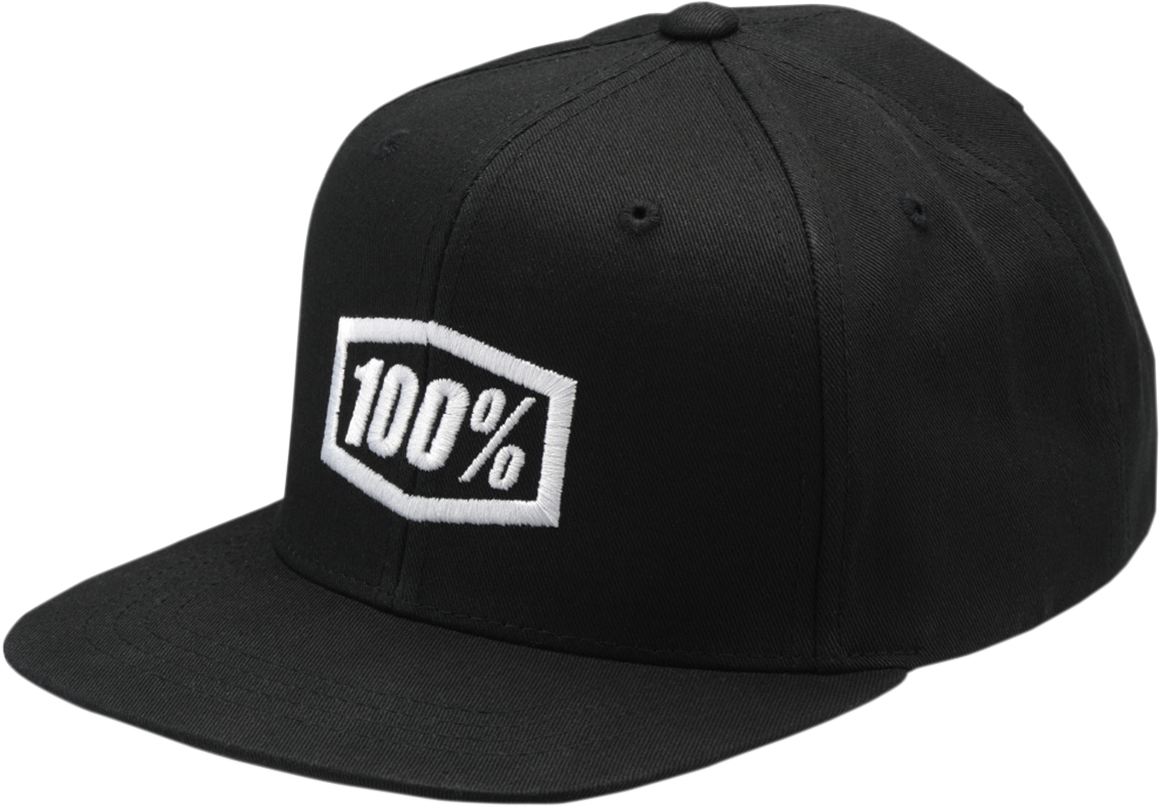 Black and white youth icon snapback hat by Bill's Exhausts, featuring a structured crown and flat brim with front logo embroidery.