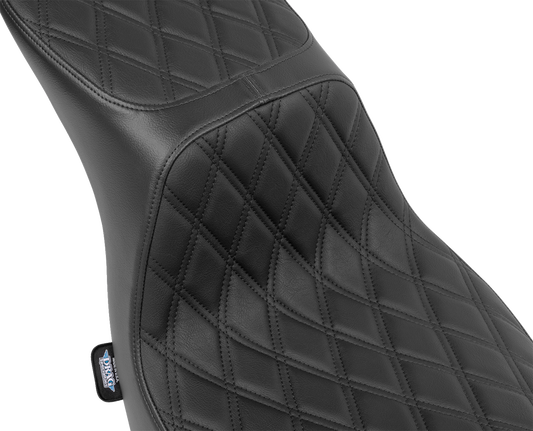 Drag Specialties Predator 2-up seat with vinyl cover for FLSB/FXLRS 2018-2024 motorcycle, shown from side angle.