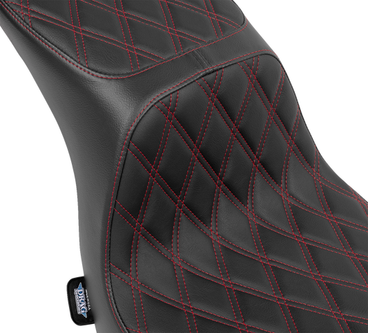 Drag Specialties Predator 2-up seat with vinyl cover and red stitching for FLSB/FXLRS Harley bikes 2018-2024, part #4688D.