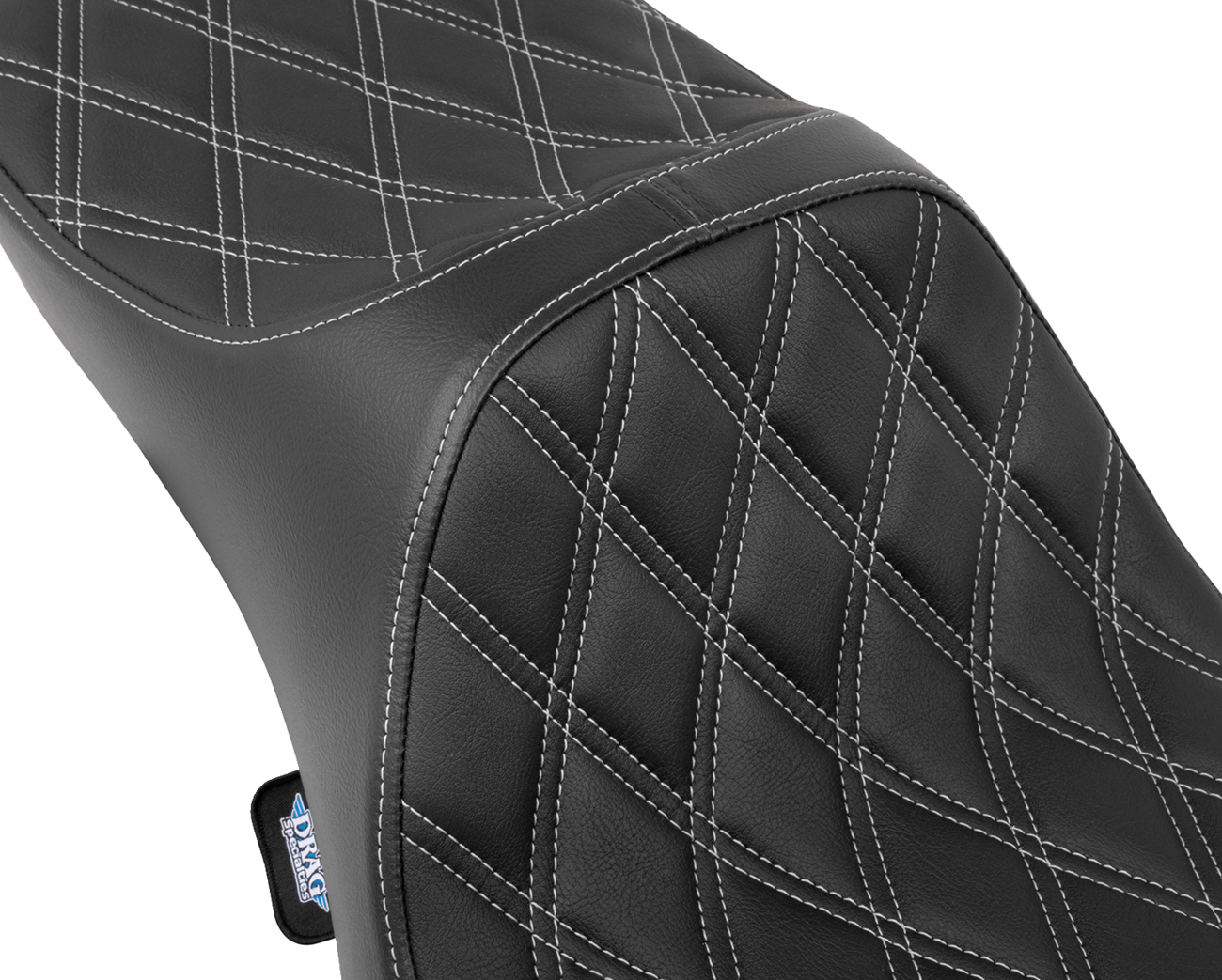 DRAG SPECIALTIES SEATS Predator III extended reach double diamond seat for Harley FLH/FLT 2008-2024, shown from side angle