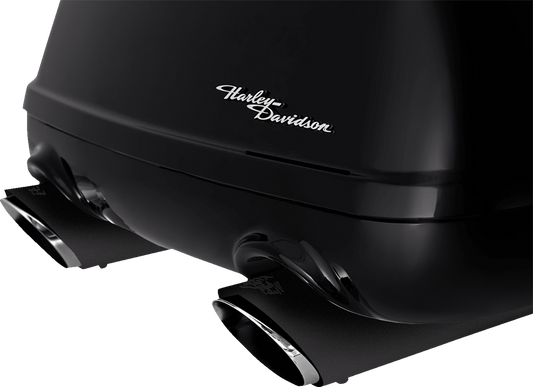 VANCE & HINES Twin Slash Slip-On Mufflers in black for motorcycle exhaust system, part number 46796, with chrome tips and sleek design.