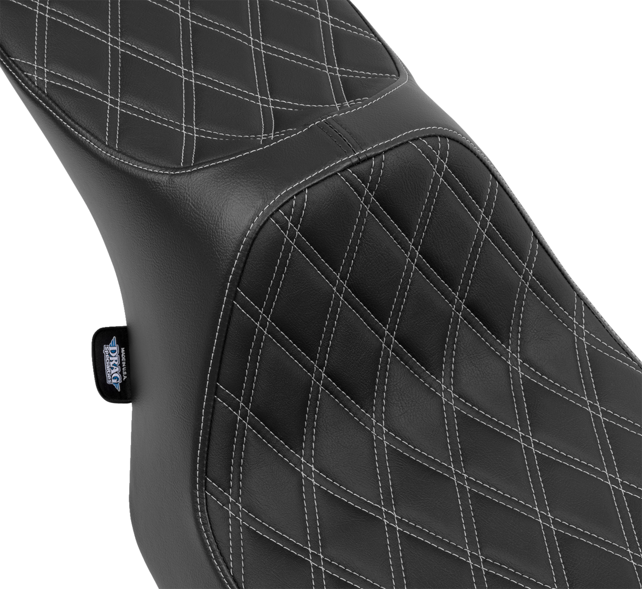 Drag Specialties Predator III 2-up seat for FLT/FLH 2023-2024, vinyl with silver stitching and double diamond design.