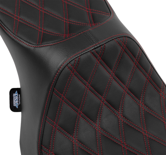 DRAG SPECIALTIES SEATS Predator III 2-up seat with red stitching and double diamond pattern for 2023-2024 FLT/FLH motorcycles