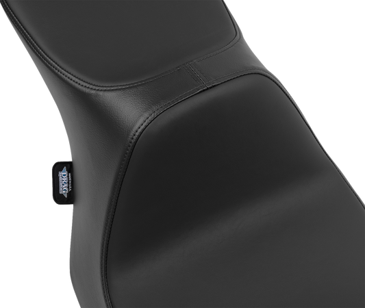 Drag Specialties Predator III 2-up seat with vinyl and solar leather for Harley FLT/FLH 2023-2024 bike, shown from side angle.