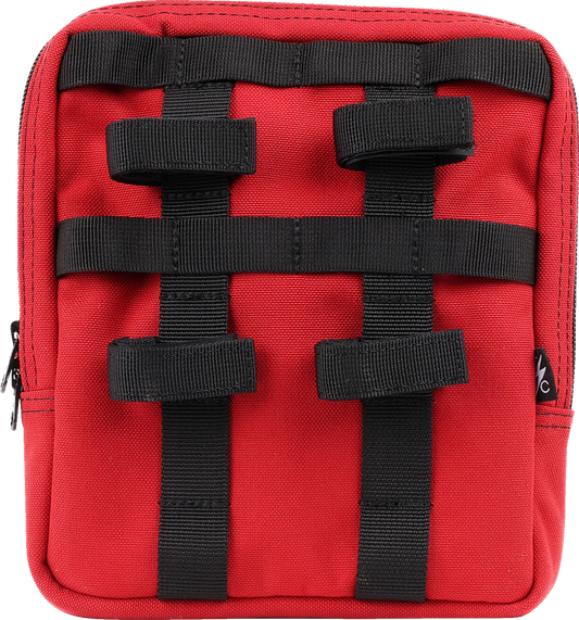 Red THRASHIN SUPPLY CO. Handlebar Bag Slim with mounting straps, designed for bike handlebars, compact and lightweight.