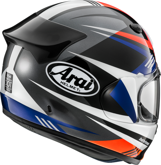 Red ARAI HELMETS Contour-X helmet with XS size, advanced ventilation, and aerodynamic spoiler, shown from the front.