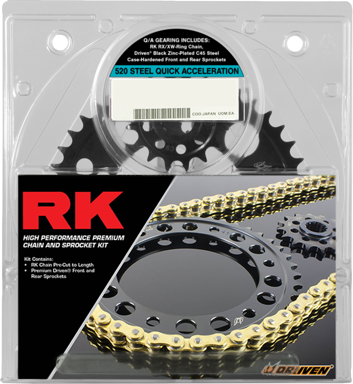RK Chain and Sprocket Kit for Yamaha YZF-R6/S, featuring a durable chain and sprockets designed for quick acceleration.