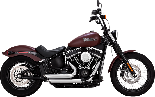Chrome Vance & Hines Shortshots Staggered PCX exhaust system for motorcycles, featuring polished chrome finish and dual pipes.