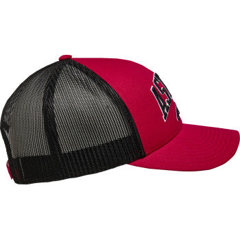 Red and black Alpinstars Dunker hat with Bill's Exhausts branding, one size, stylish casual accessory.