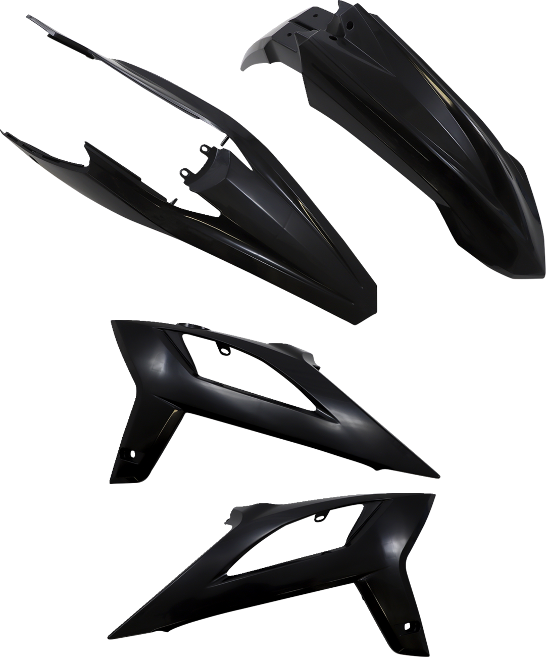 A black Acerbis standard replacement body kit for motorcycles, featuring sleek, durable body panels with detailed design.