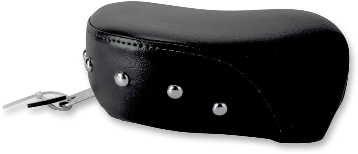 Black Saddlemens Heels Down Touring Pillion Pad with studs, designed for motorcycle seats, featuring a durable, cushioned surface.