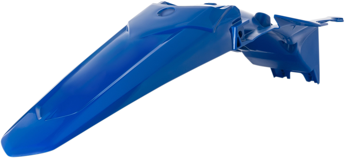 Blue ACERBIS rear fender for motorcycle, made of durable body material, with brand-specific design and mounting points visible.