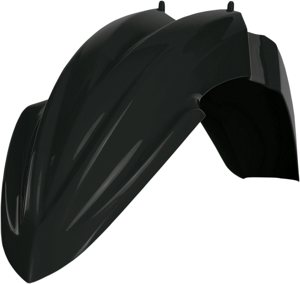 Black Acerbis front fender for motorcycle, made of durable body material, designed to protect and enhance the bike's appearance.