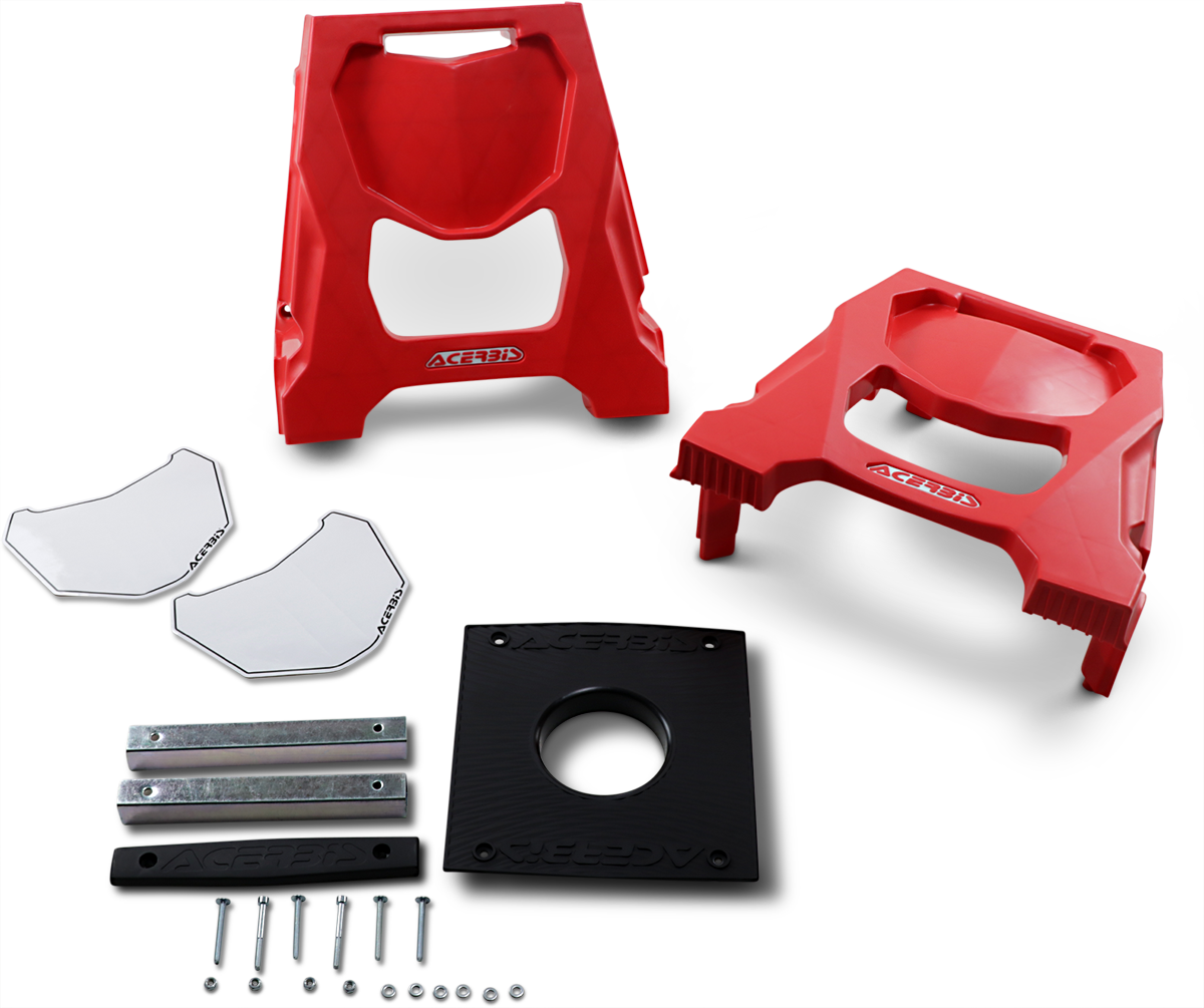 Acerbis 711 bike stand in red, made of durable body material, supporting a motorcycle securely during maintenance or parking.