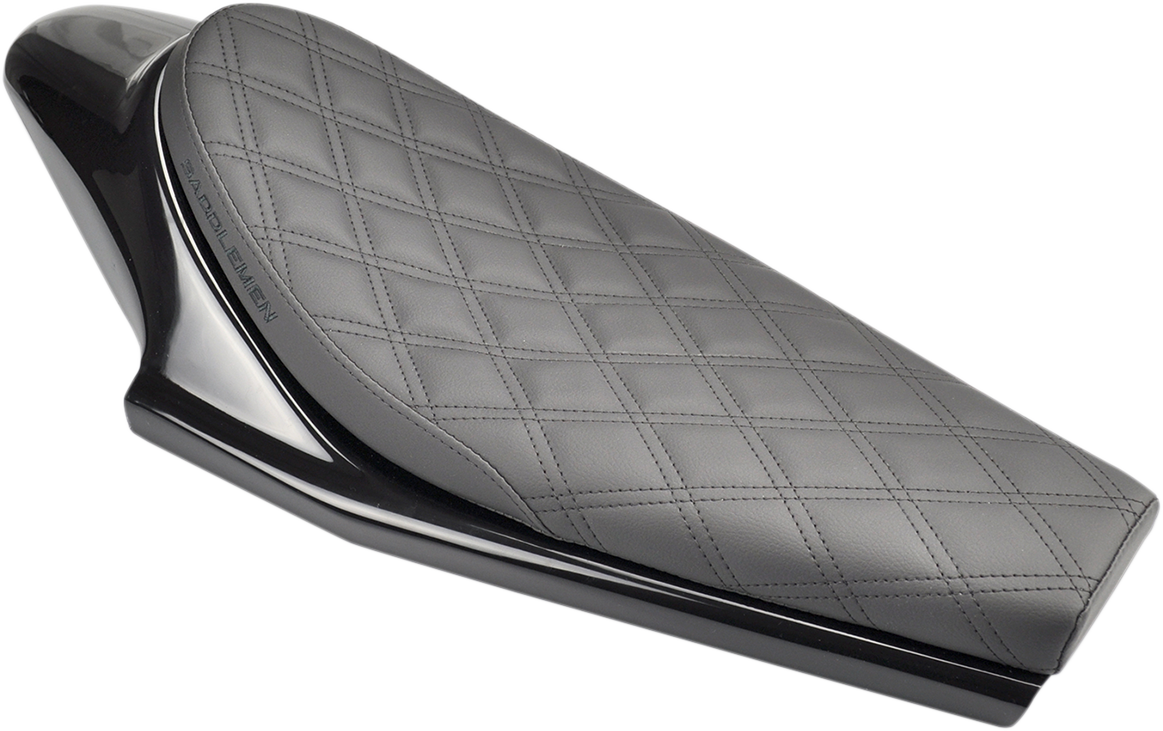 SADDLEMEN Lattice Stitched Timber Seat by Bill's Exhausts, showcasing the detailed stitched design and wooden finish.