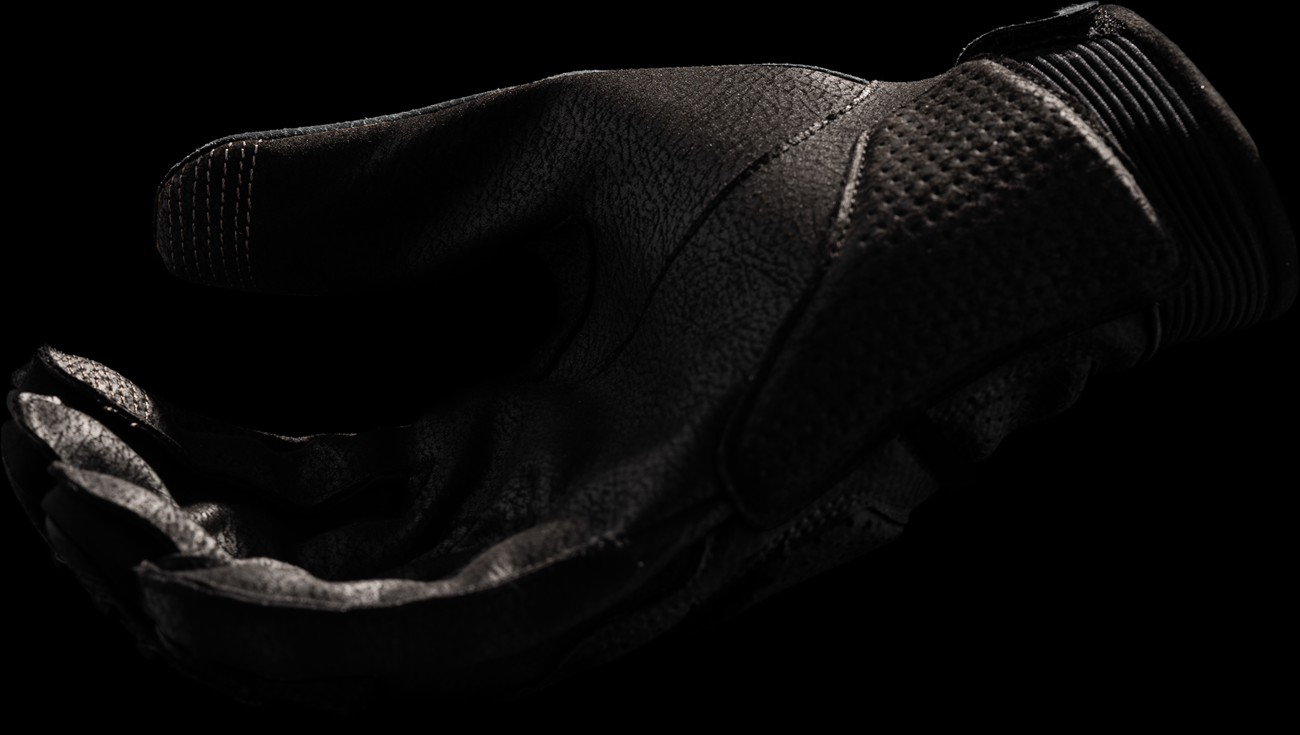 Black ICON Superduty3™ gloves in small size, featuring durable material and detailed stitching, designed for protection and comfort.