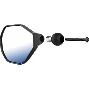 Black RAM MOUNTS Tough-Mirrorâ„¢ side view with oval shape and ball joint, designed for left side installation.