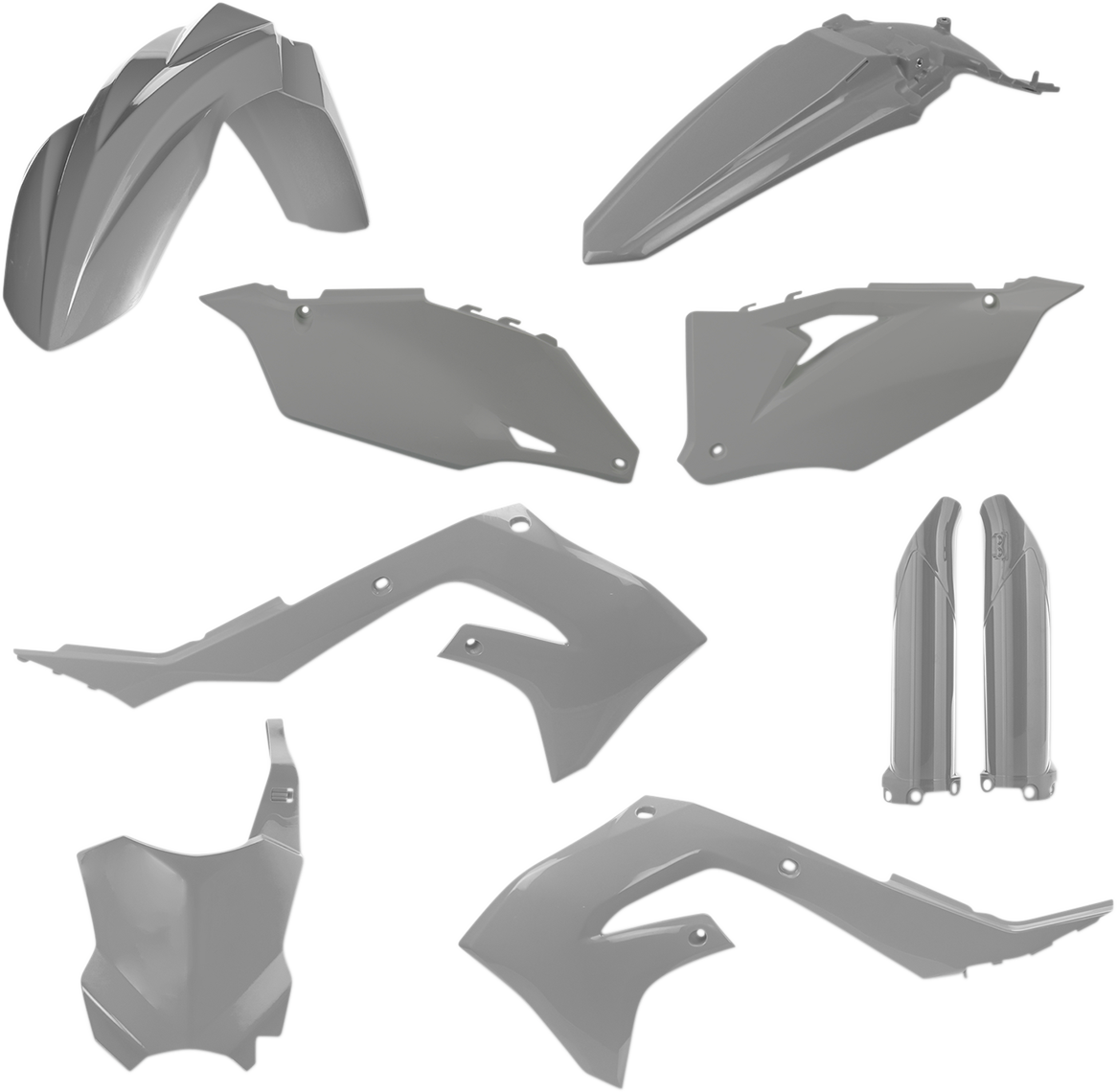 A gray Acerbis full replacement body kit for OEM vehicle, featuring detailed plastic panels and fitment for vehicle customization.