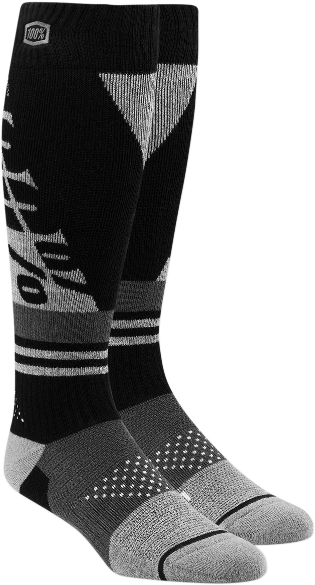 Black and gray youth torque socks by Bill's Exhausts, large/X-large size, featuring sporty design and comfortable fit.