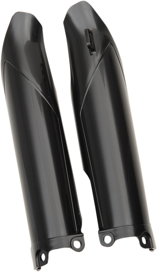 Black Acerbis lower fork covers for motorcycle front suspension, designed for durable body protection.