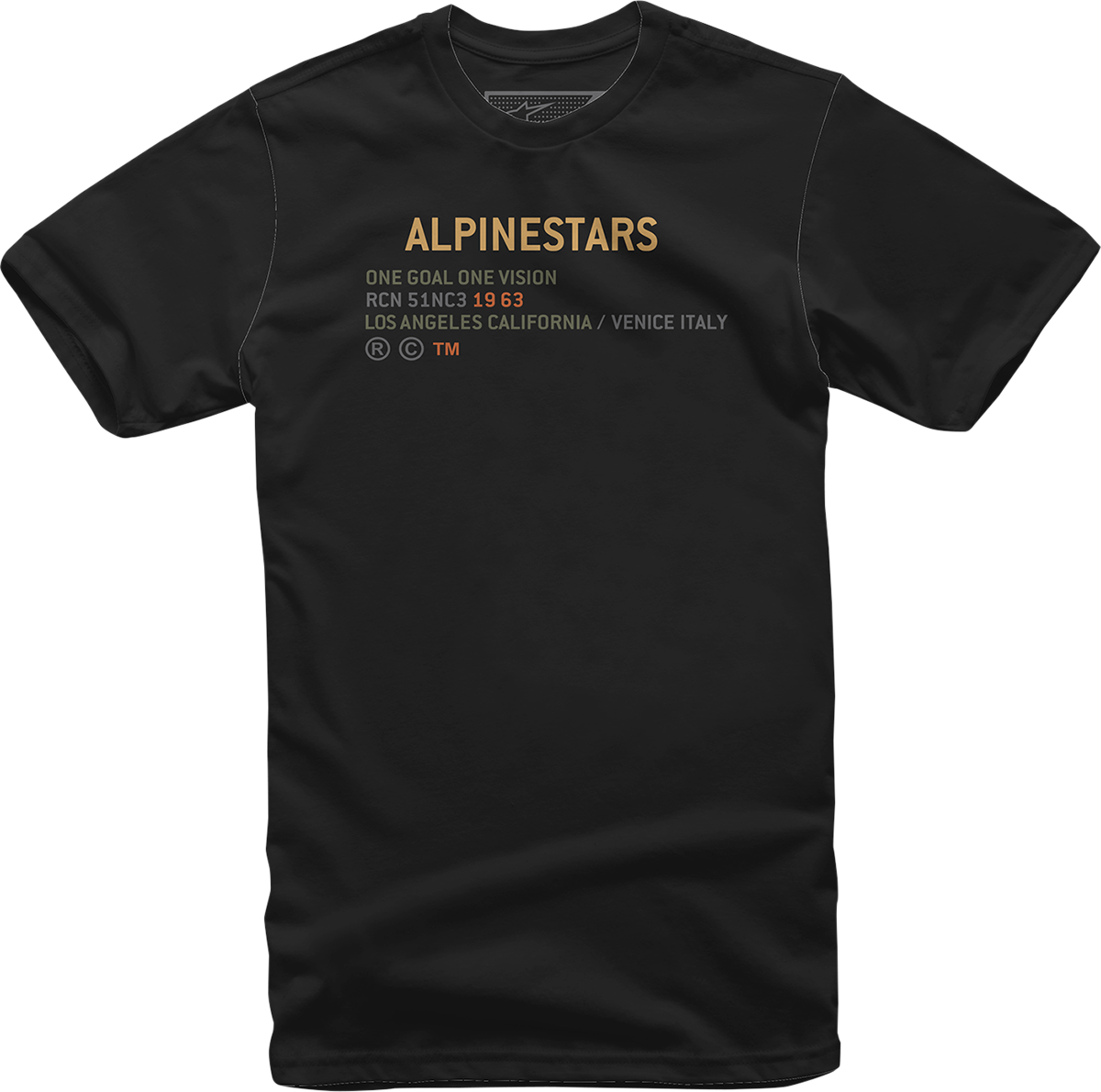Black Alpinestars Quest T-Shirt in medium size, featuring the Alpinestars logo, laid flat on a neutral background.