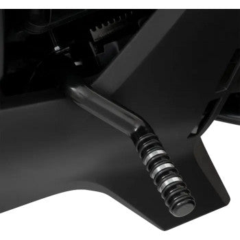 SHOW CHROME Adjustable Highway Peg for Can-Am in satin black with contrast cut from Bill's Exhausts, mounted on motorcycle.