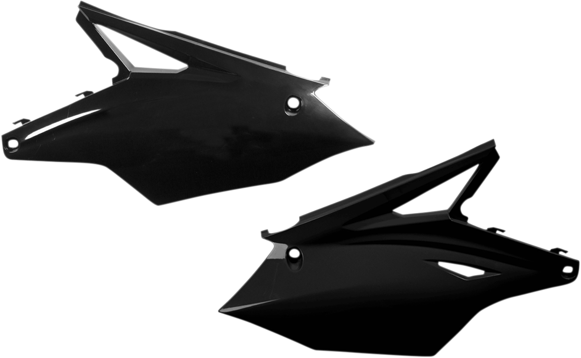 Acerbis black side panels for motorcycle body, showcasing sleek black finish and detailed design for fit and style.