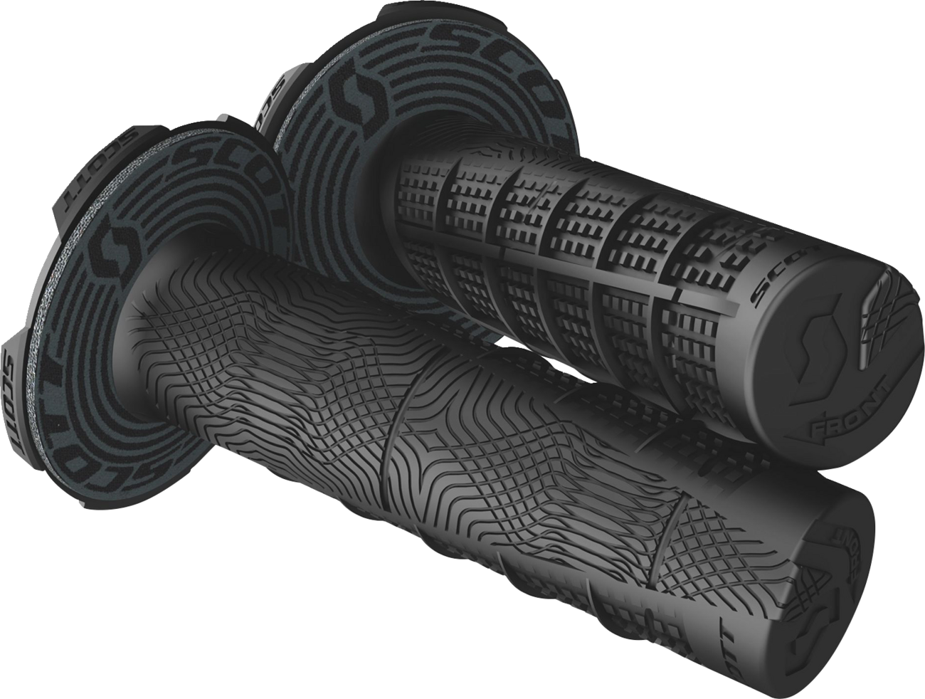 Scott Deuce black engine grips by Bill's Exhausts, featuring textured rubber surfaces for secure handling.