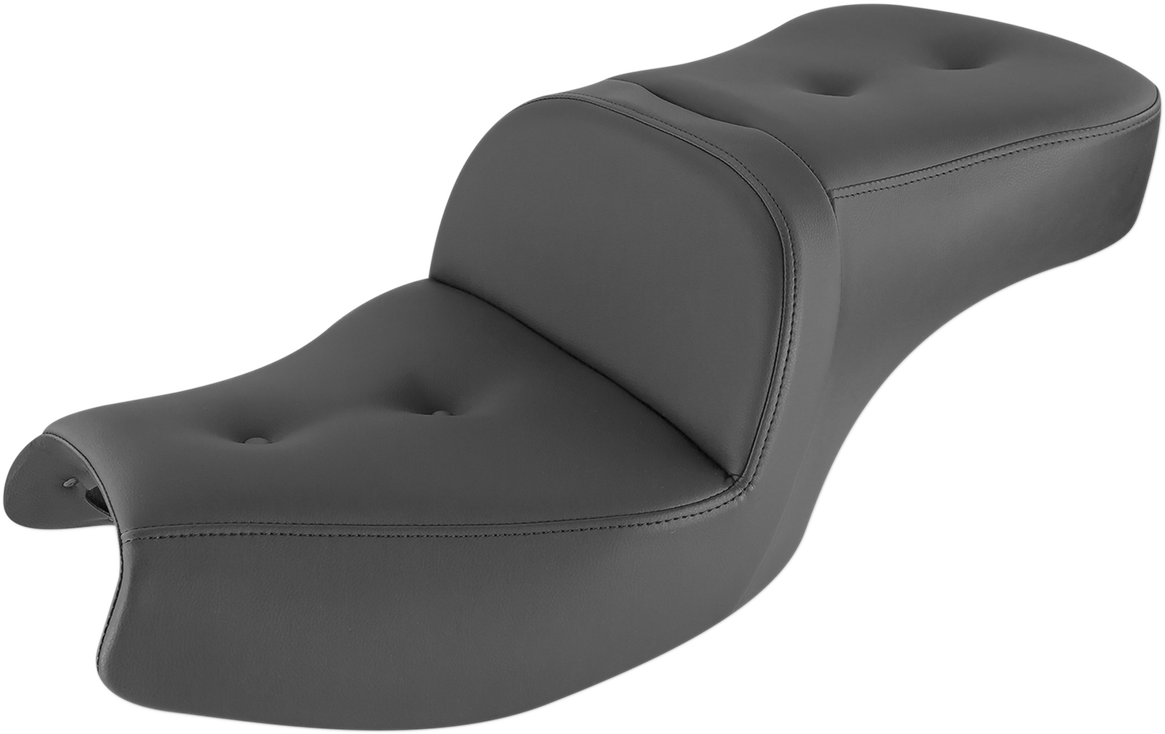 SADDLEMEN Roadsofa seat with pillow top in black, designed for motorcycle comfort, by Bill's Exhausts.