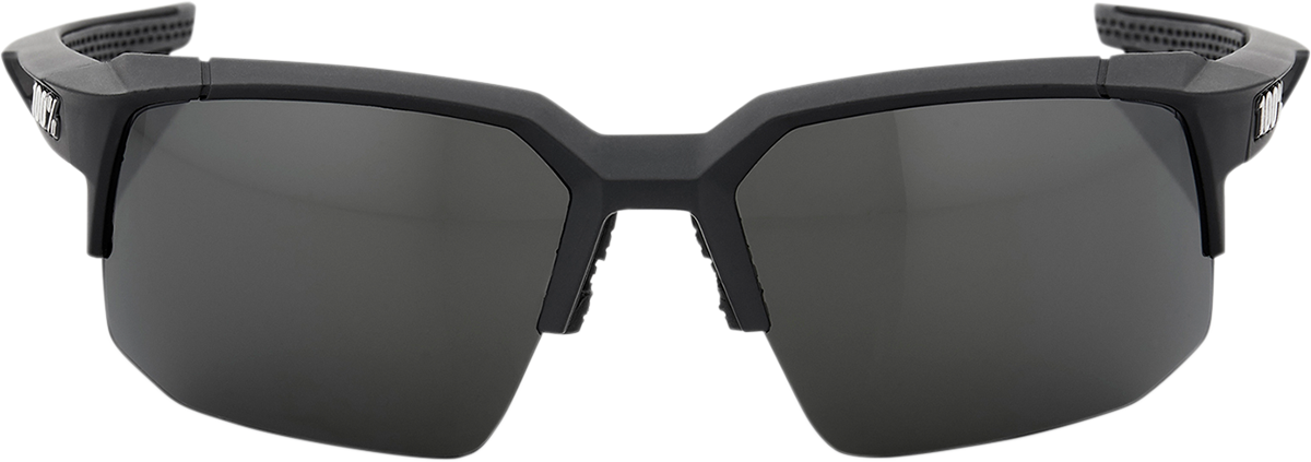 Bill's Exhausts 100% Speedcoupe sunglasses in black with smoke tinted lenses, stylish and protective eyewear.