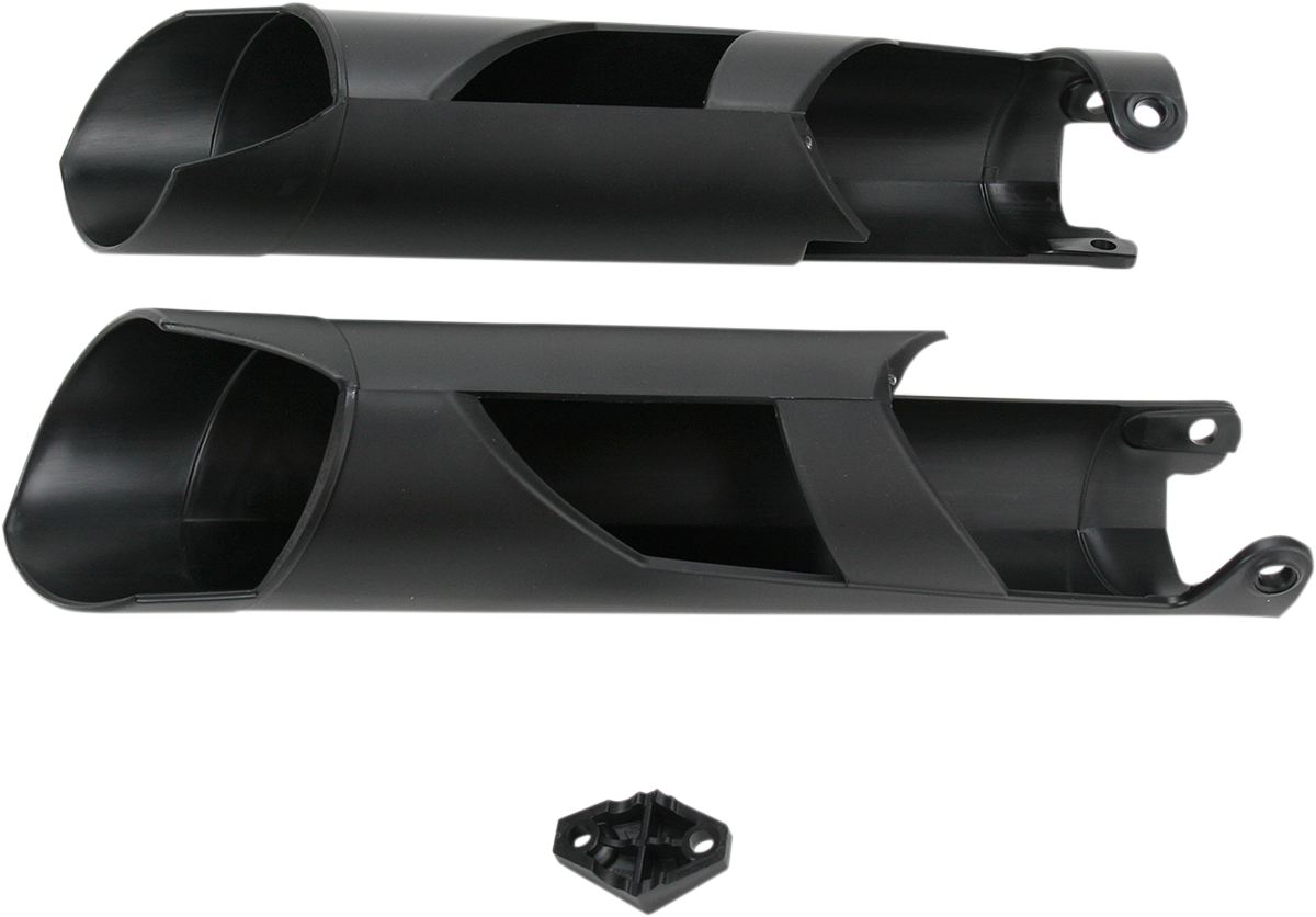 Black Acerbis lower fork covers for inverted forks on 2015 SX/SXF/XC motorcycles, designed to protect fork lowers.