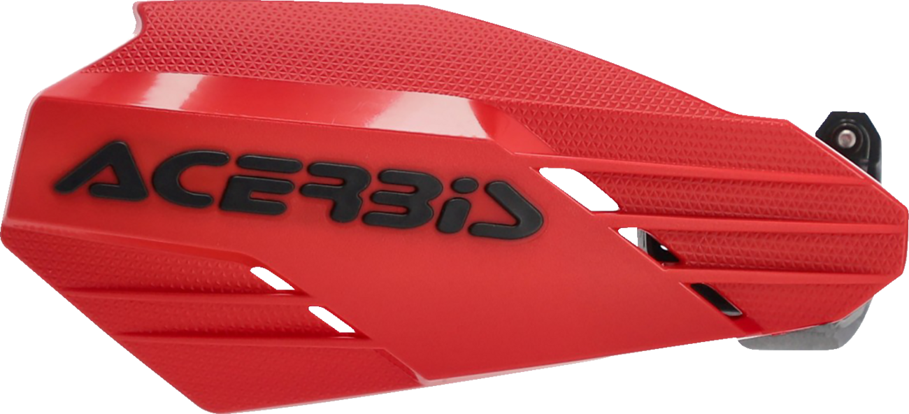 Acerbis Linear Handguards in Gas Gas Red and Black mounted on a motorcycle handlebar, providing protection for riders.