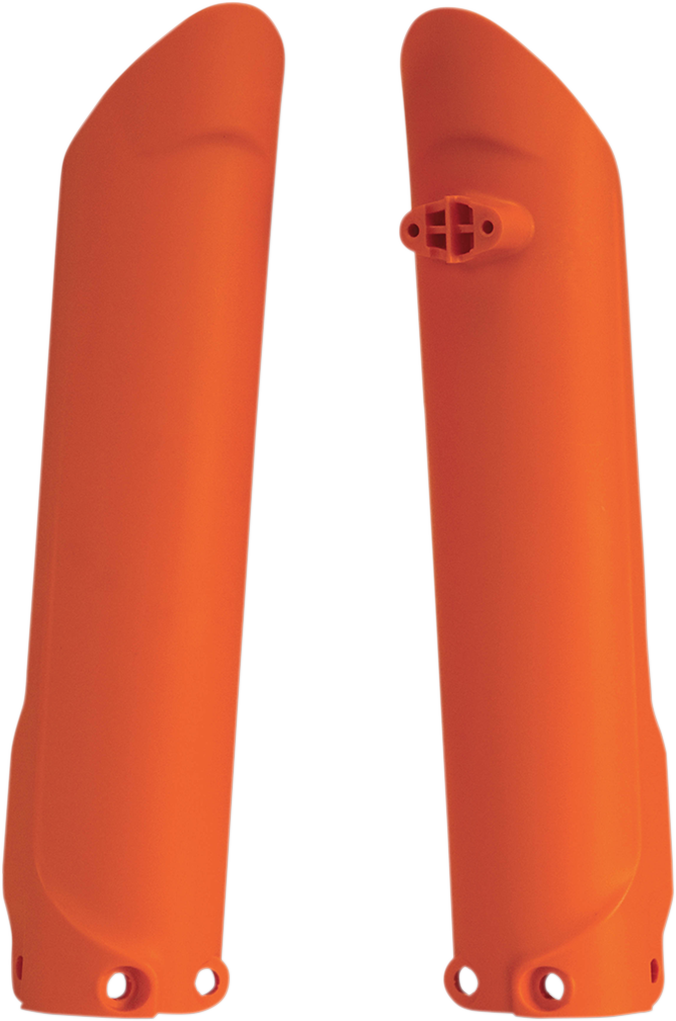 Orange Acerbis lower fork covers for inverted motorcycle forks, designed to protect and enhance the front suspension.