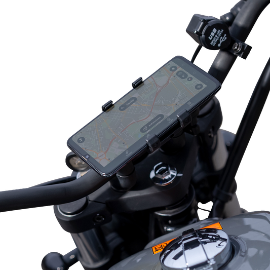 Bill's Exhausts SP CONNECT universal phone holder kit with clamp for secure smartphone mounting and easy access.
