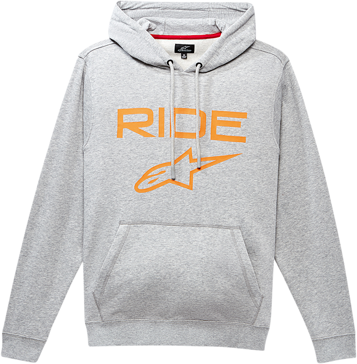 Alpinestars Ride 2.0 hoodie in gray and orange, medium size, featuring a casual hoodie design with the Alpinestars logo.