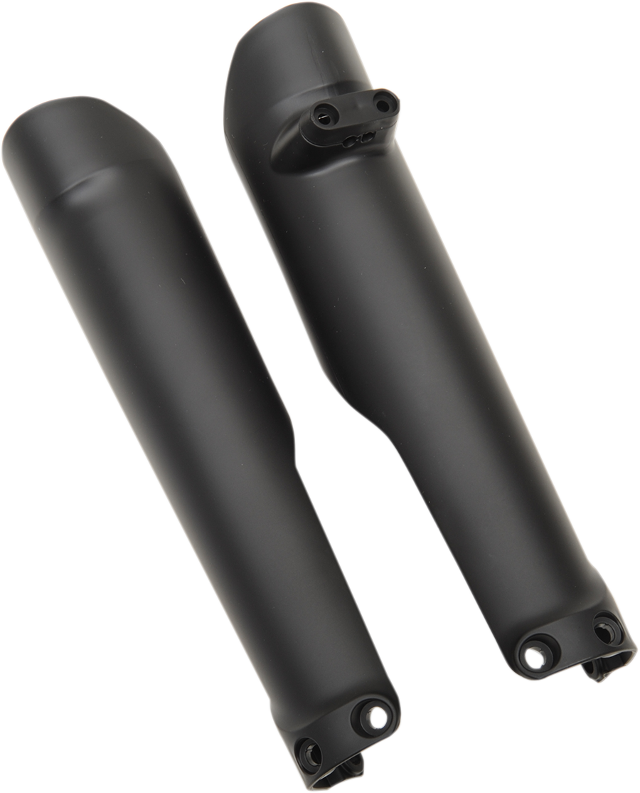 Black Acerbis lower fork covers for inverted motorcycle forks, designed for durability and fitment.