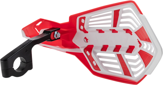 A pair of ACERBIS X-Future red and white motorcycle handguards with body-mounted design on a plain background.