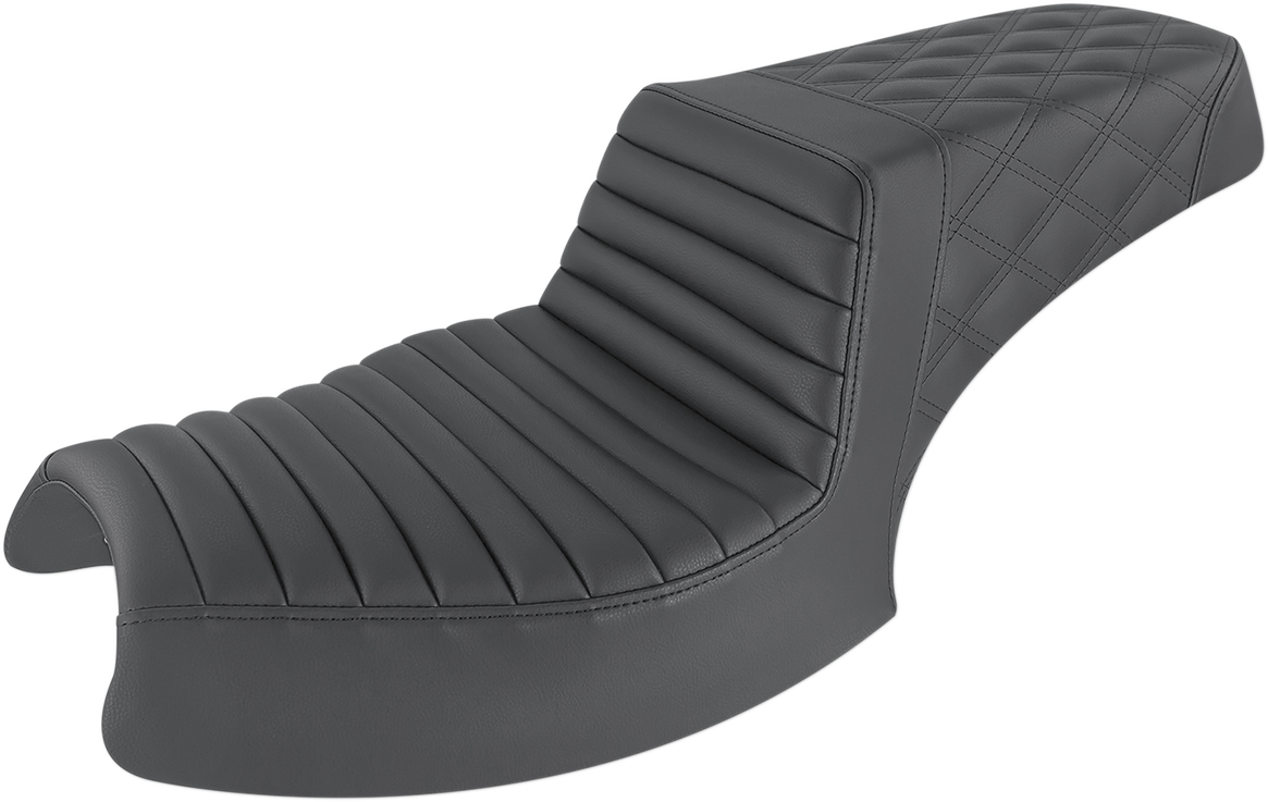 Black Saddlemen Step Up Seat for Challenger I20-06-176, featuring front tuck-n'-roll and rear lattice design, by Bill's Exhausts.