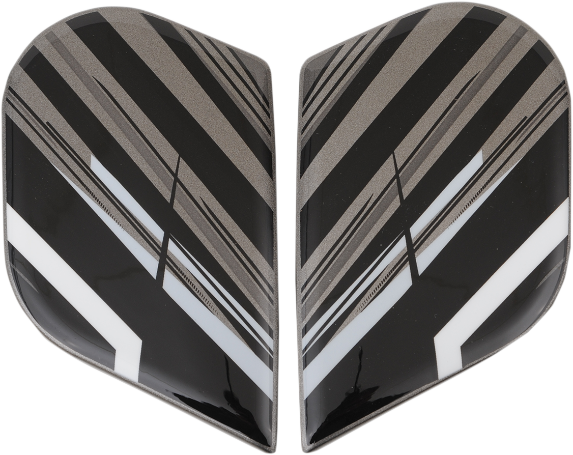 Black ICON Alliance™ Overlord side plates for helmets, featuring detailed design and branding, compatible with Bill's Exhausts helmets.