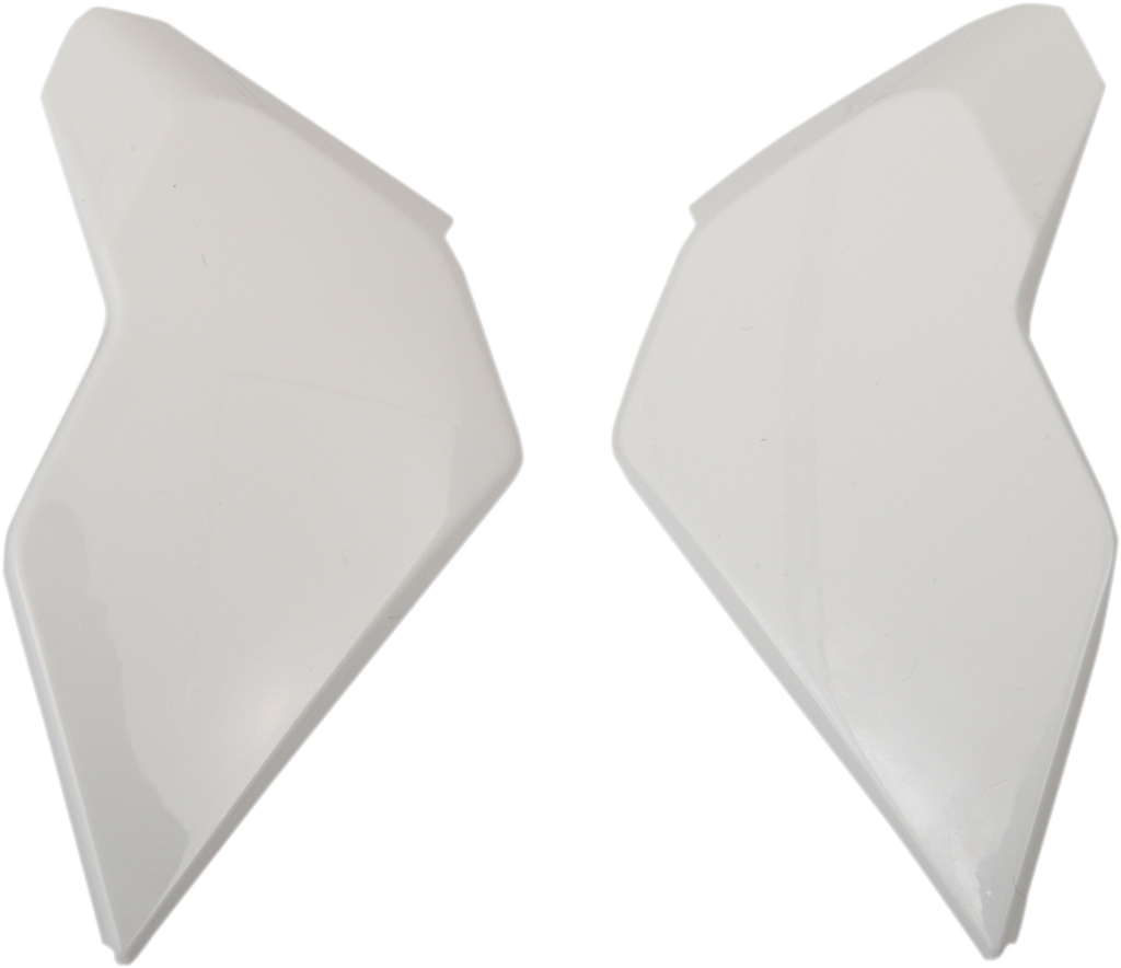 Bill's Exhausts ICON Airflite™ side plates in gloss white for helmet customization, showing detailed side panel design.