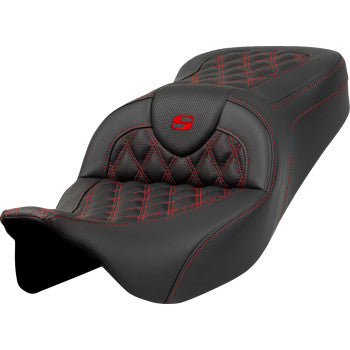 Bill's Exhausts SADDLEMEN Roadsofa™ motorcycle seat with red stitch, lattice design, without backrest for FLH/FLT 2008-2023