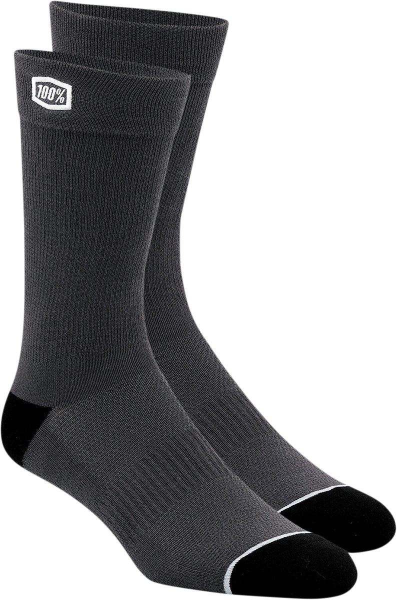 Gray 100% solid socks by Bill's Exhausts in large/X-Large size, featuring a soft knit fabric and comfortable fit.