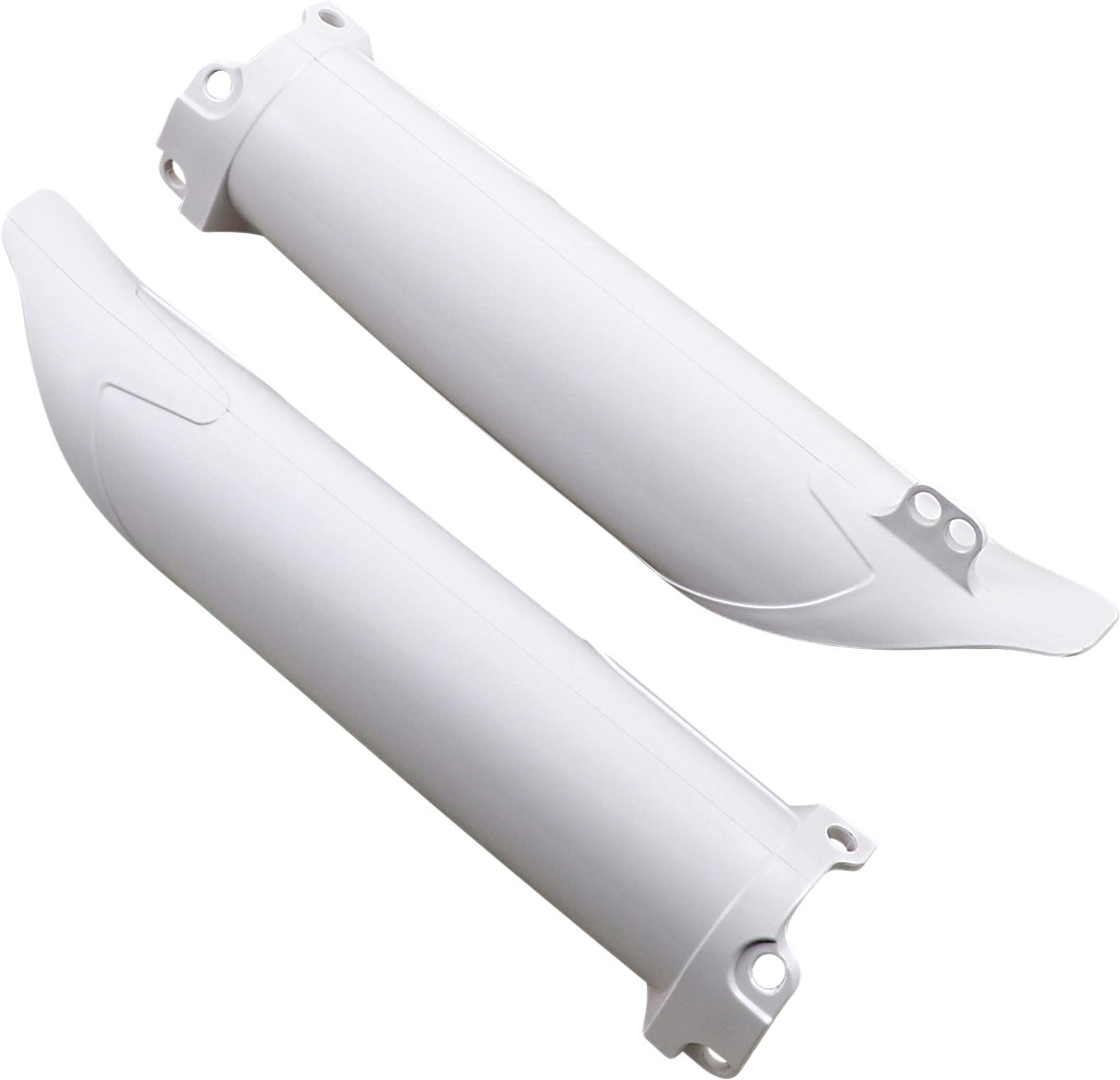 A set of white Acerbis lower fork covers for motorcycle suspension, displayed on a clean background.