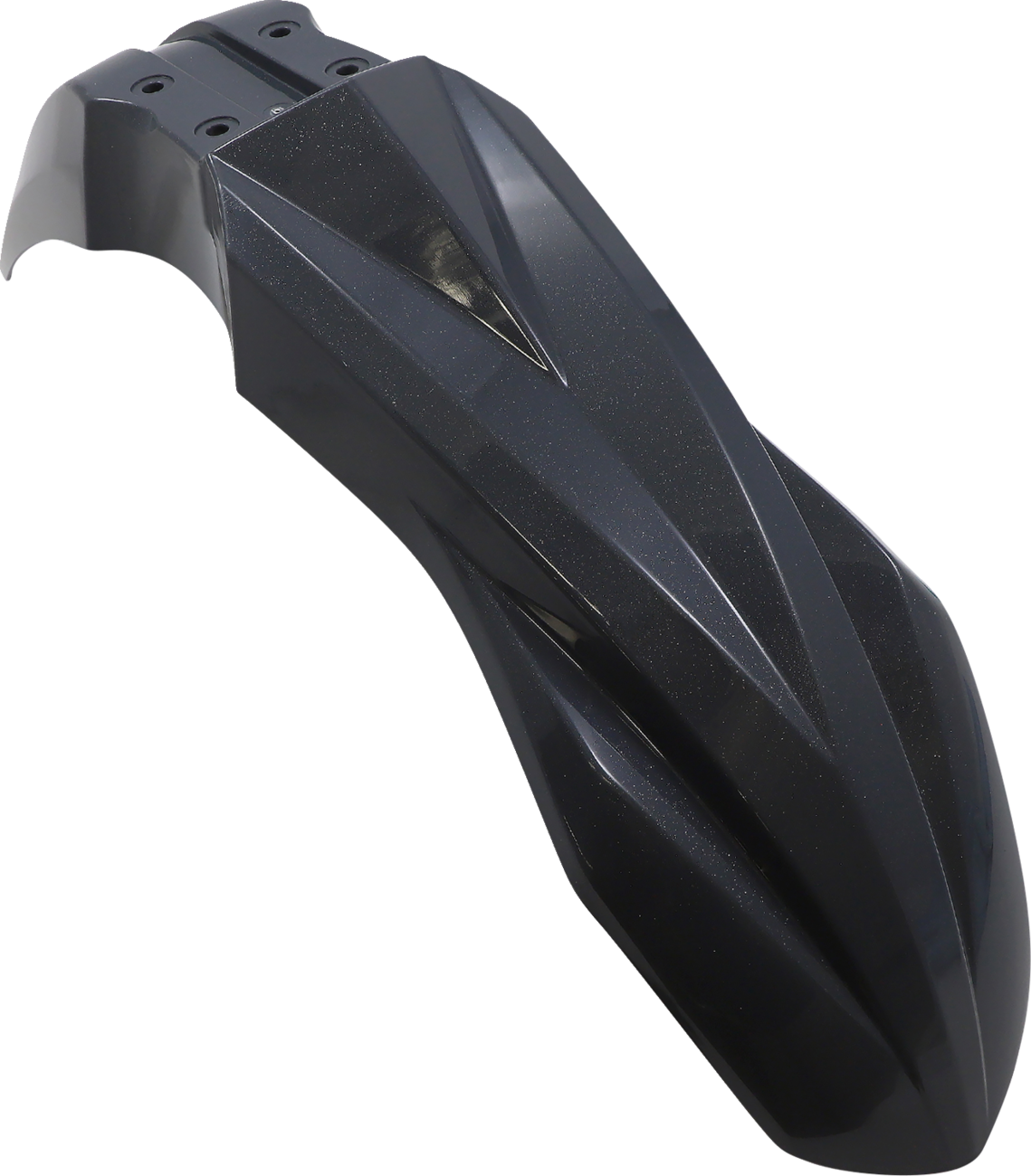 A gray metallic Acerbis front fender for motorcycle, designed for durability and style, shown on a white background.