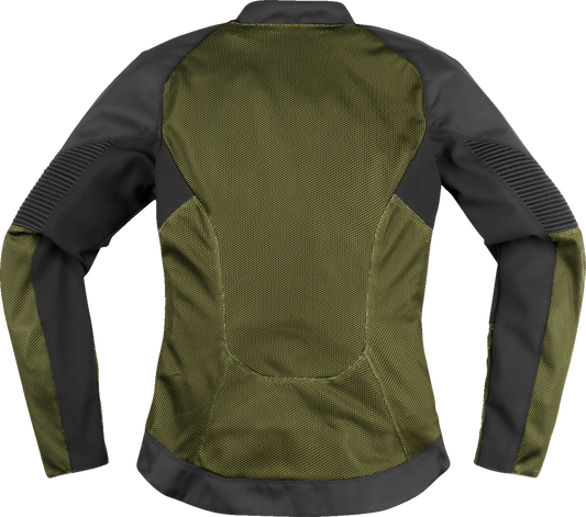 ICON Women's Overlord3 Mesh Jacket in green, XL size, featuring breathable mesh fabric and stylish design.