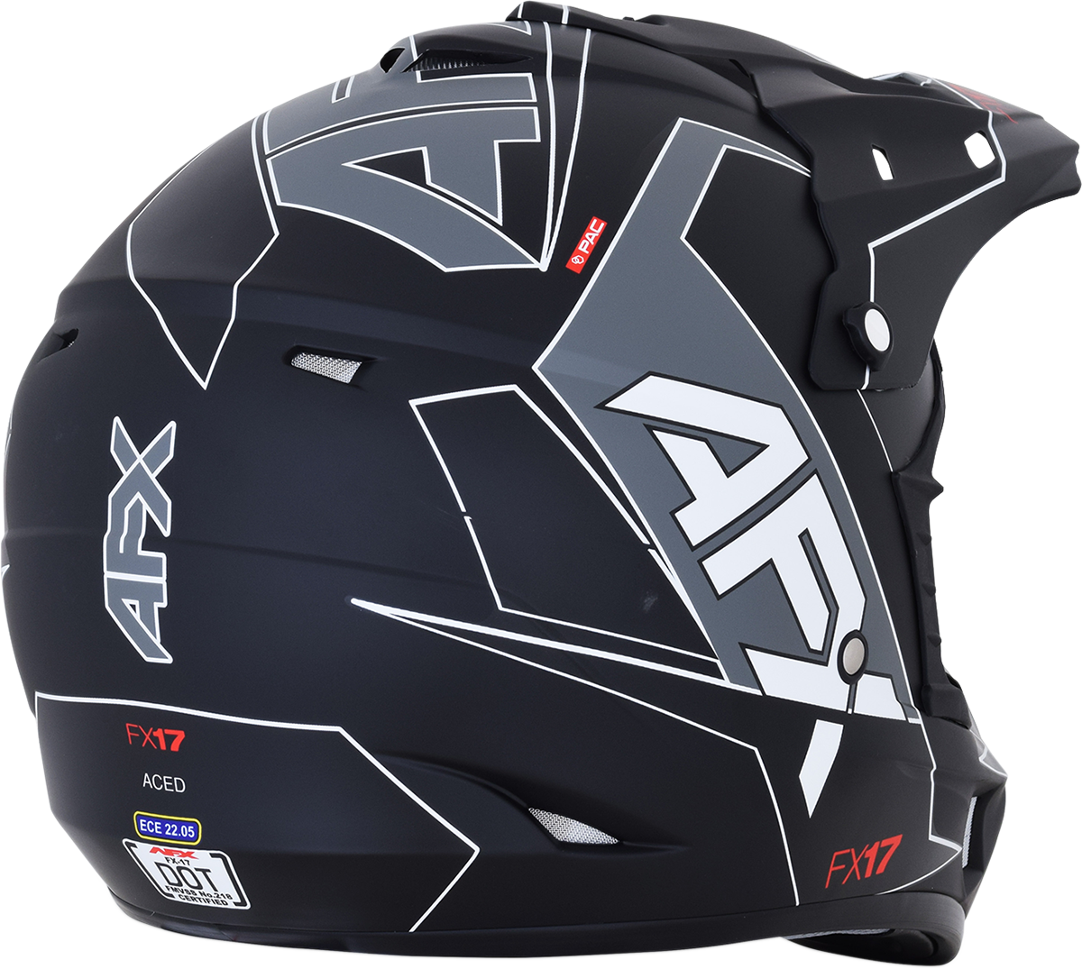 AFX FX-17 motorcycle helmet by Bill's Exhausts, matte black and white finish, large size, with sleek aerodynamic design.