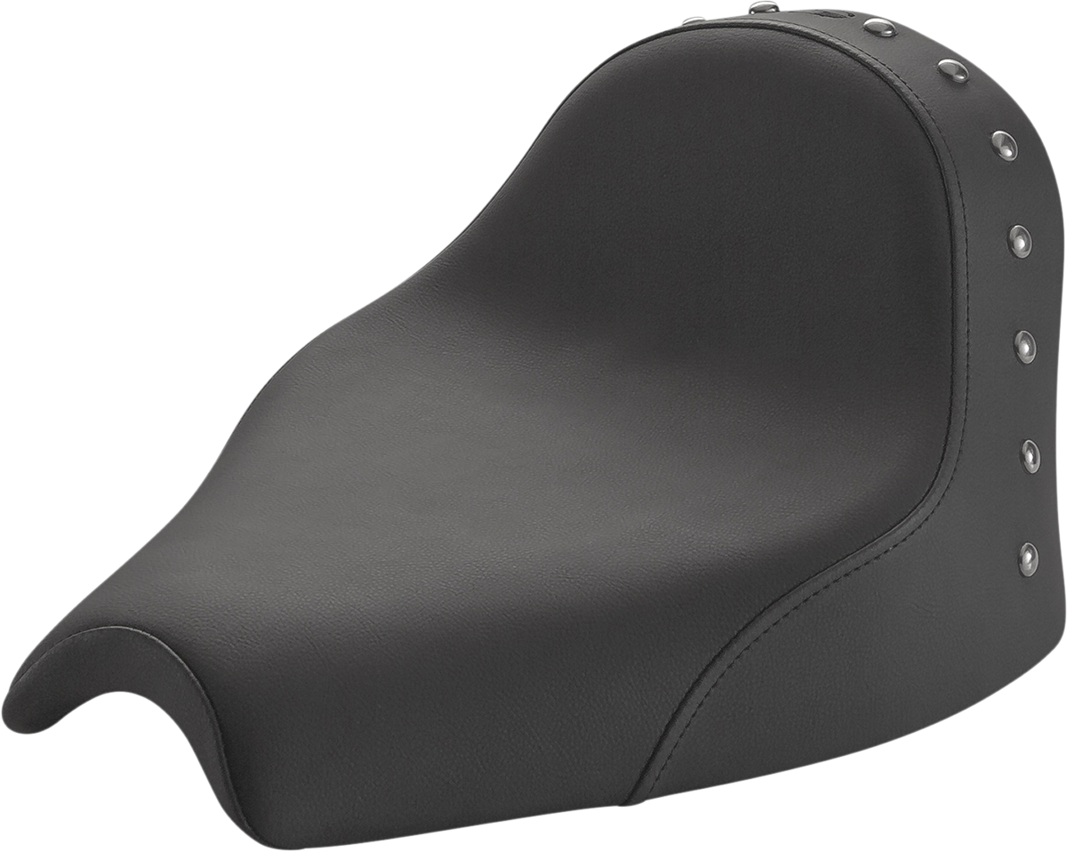 Black SADDLEMEN Renegade Solo Studded Seat for motorcycle, featuring a sleek and durable design with studded detailing.