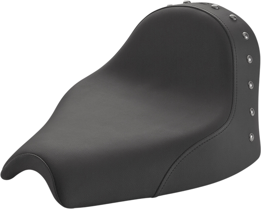 Black SADDLEMEN Renegade Solo Studded Seat for motorcycle, featuring a sleek and durable design with studded detailing.
