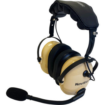 Bill's Exhausts NAVATLAS beige over-the-head stereo and VOX headset, shown with padded ear cups and adjustable headband.
