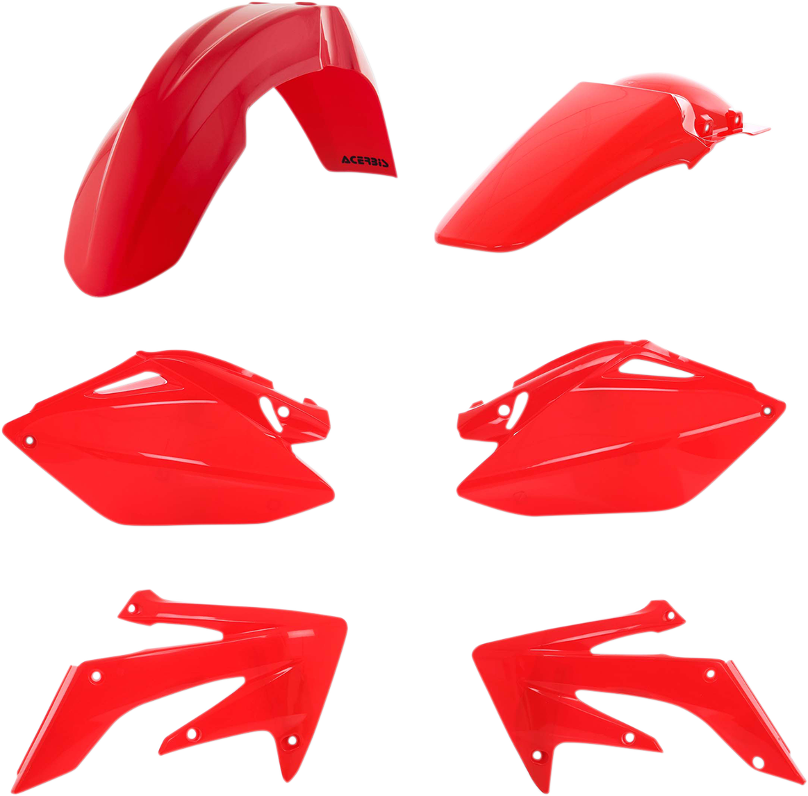 Red Acerbis standard replacement body kit for motorcycles, featuring durable plastic panels with bold red color and sleek design.
